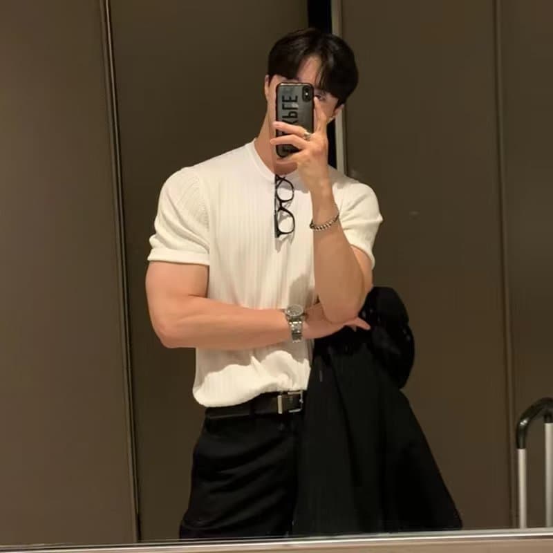 Men's slim-fit knitted summer T-shirt 2